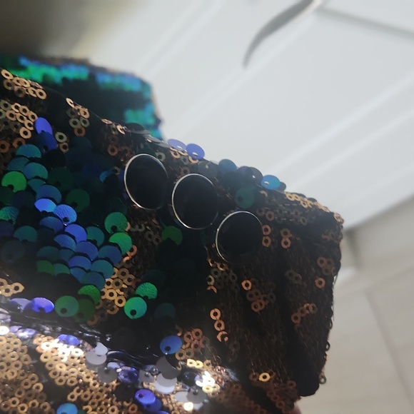 Sequin Blazer For Men Blue/Green/ Gold Leaves Pattern - Picture 9 of 14